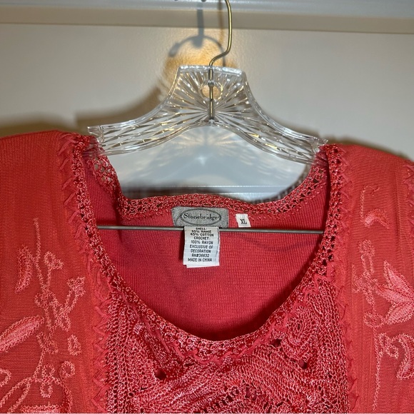 NWT Stonebridge Coral Knit Embroidered/Lace Accent Top XL - Picture 3 of 8